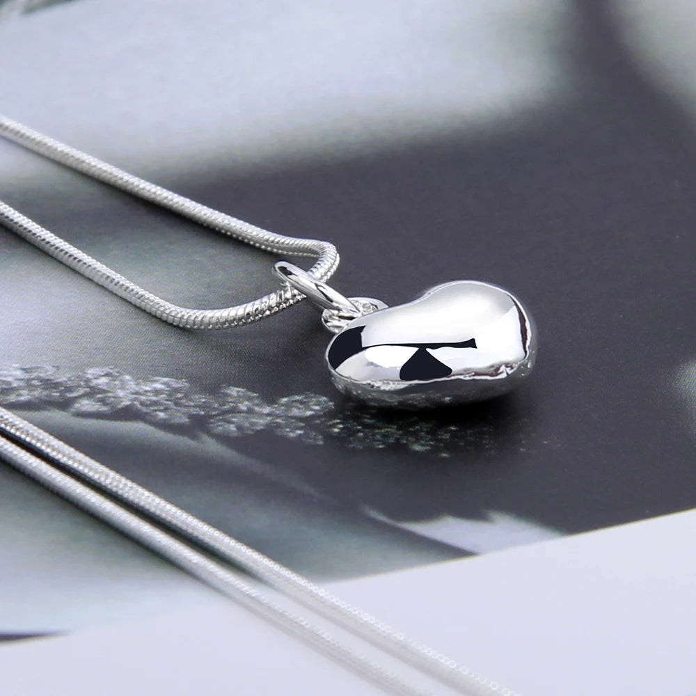 DOTEFFIL Silver Heart Pendant Necklace – Small Solid Charm on 16–30 Inch Snake Chain | Elegant Wedding Jewelry for Women