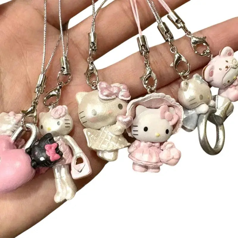 Cartoon Cute Sanrio Hello Kitty Keychain Bag Earphone Case Pendant Kawaii Mobile Phone Chain Handbag Hanging Ornaments Gifts