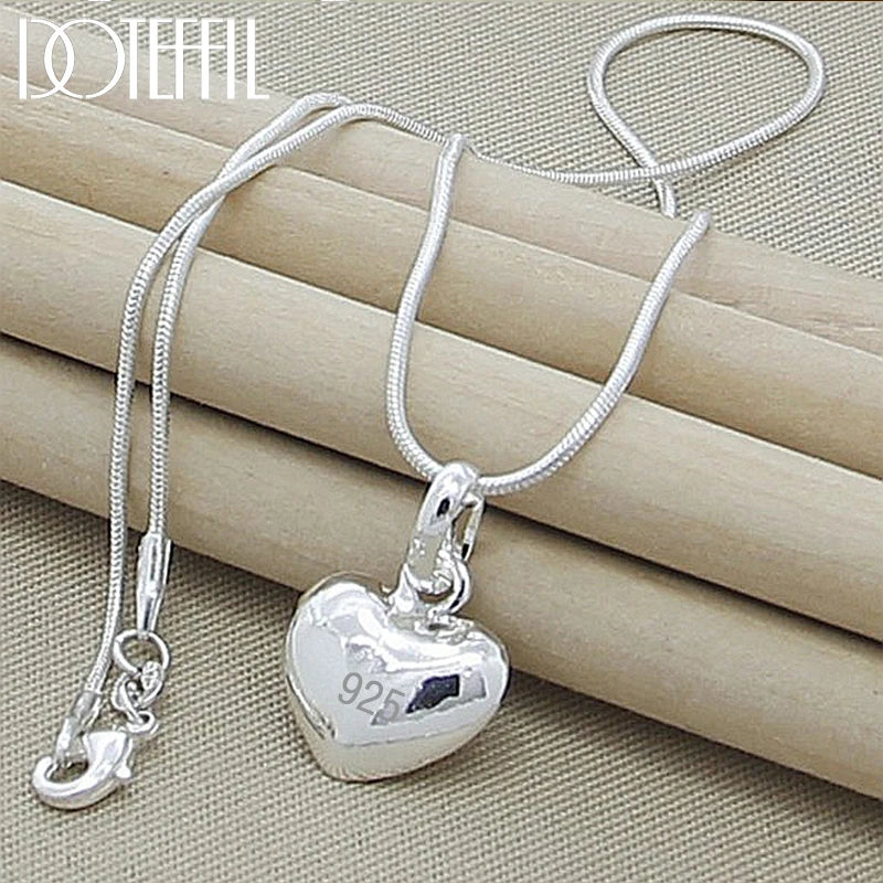 DOTEFFIL Silver Heart Pendant Necklace – Small Solid Charm on 16–30 Inch Snake Chain | Elegant Wedding Jewelry for Women