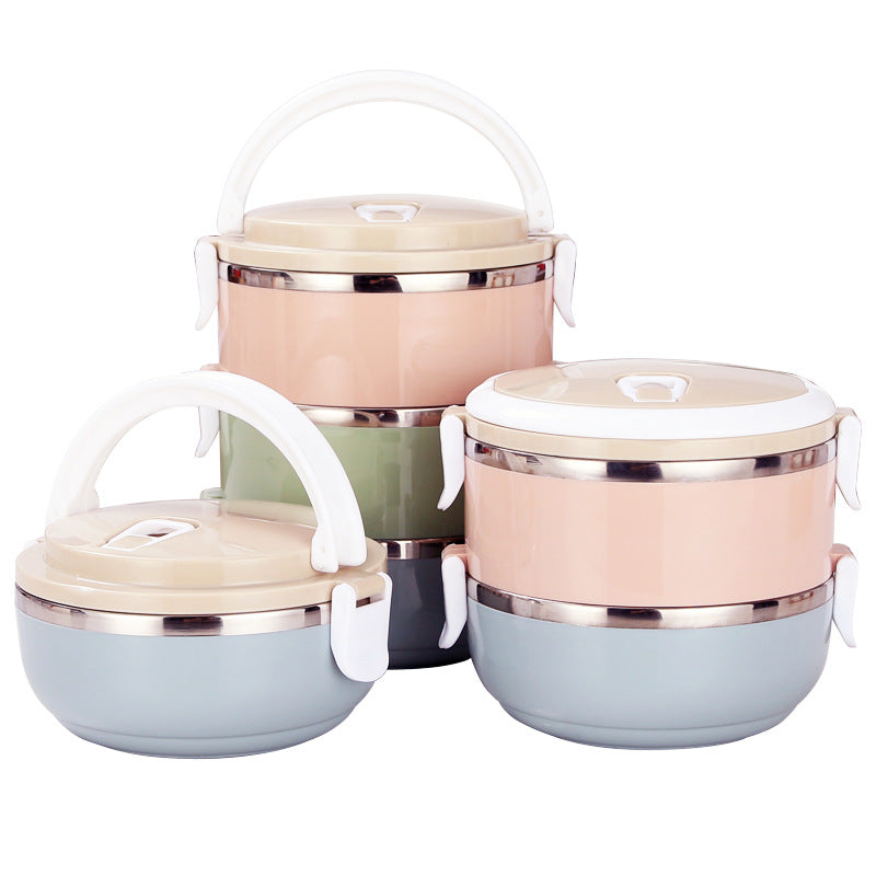 Round 2-layer 304 stainless steel insulated lunch box compartment lunch box mobile phone store insurance opening practical gift lunch box