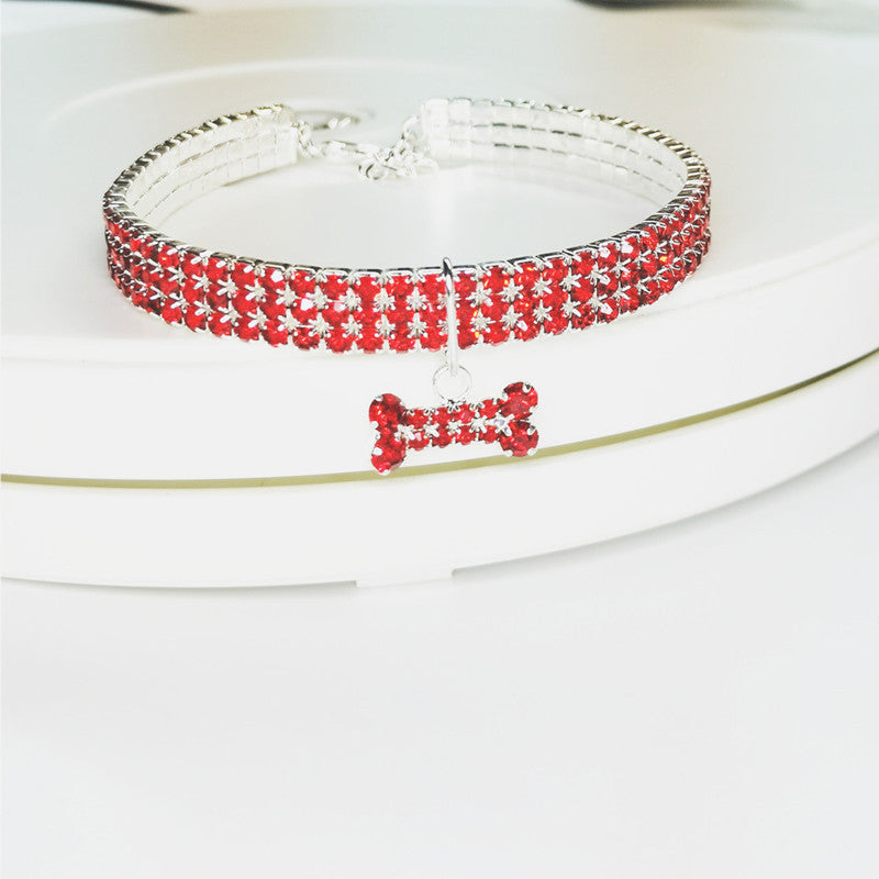 Explosive Manufacturers Pet Products Three-row Elastic Necklace Pet Collar Bones Dog Accessories Cross-border E-commerce