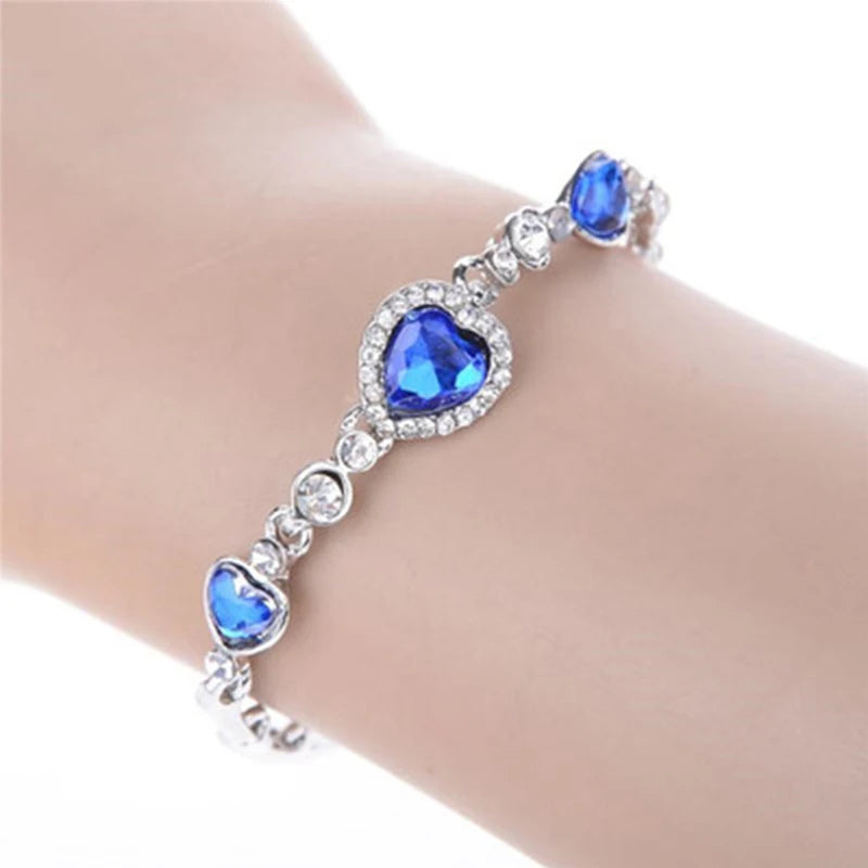 2025 New Female Luxury Lucky Bracelet For Women Blue Crystal Heart Charms Bracelet Bridal Wedding Engagement Fine Jewelry Gift