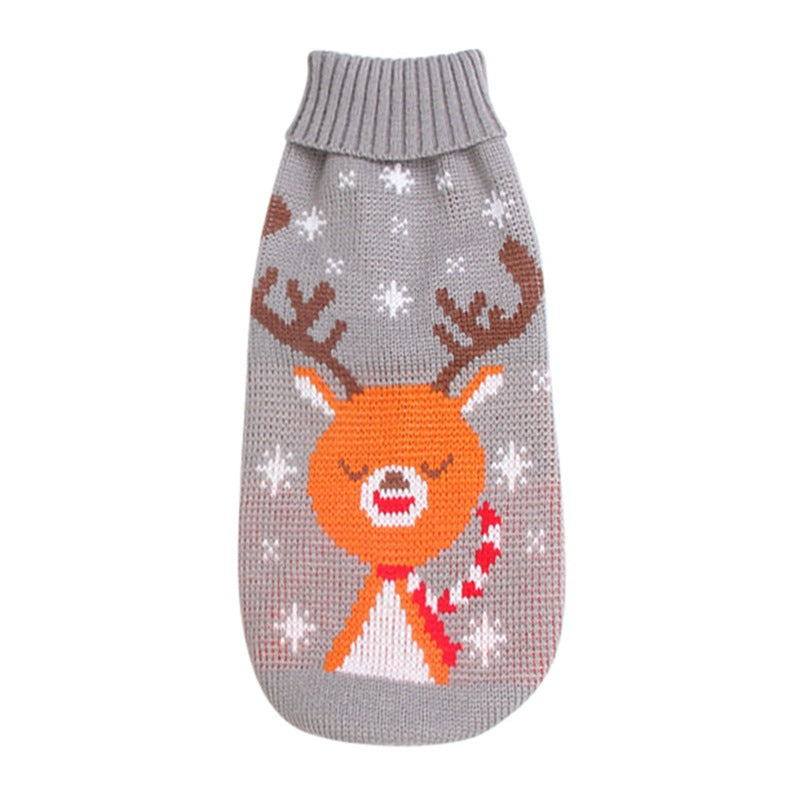 Christmas Reindeer Maple Snowflake Festive Pet Clothes Turtleneck Knit Sweater Dog Cat Costume Winter Coat