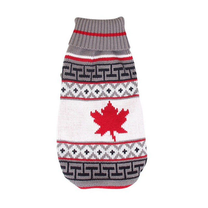 Christmas Reindeer Maple Snowflake Festive Pet Clothes Turtleneck Knit Sweater Dog Cat Costume Winter Coat