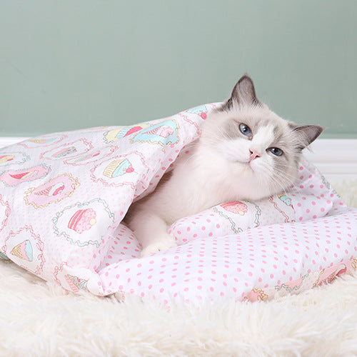 Japanese Cat Bed Warm Cat Sleeping Bag Deep Sleep Winter Removable Pet Dog Bed House Cats Nest Cushion with pillow