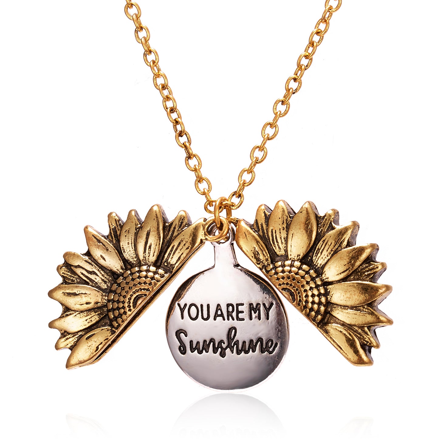 Cross-border hot item You Are My Sunshine Sunflower Necklace Openable Engraving Double-sided Pendant Necklace