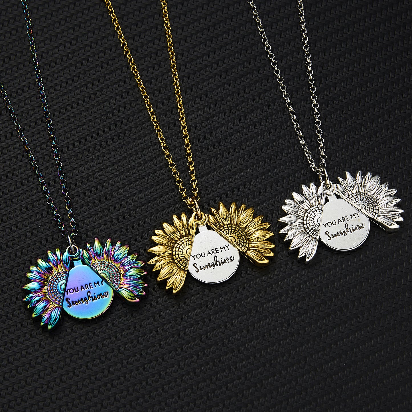 Cross-border hot item You Are My Sunshine Sunflower Necklace Openable Engraving Double-sided Pendant Necklace