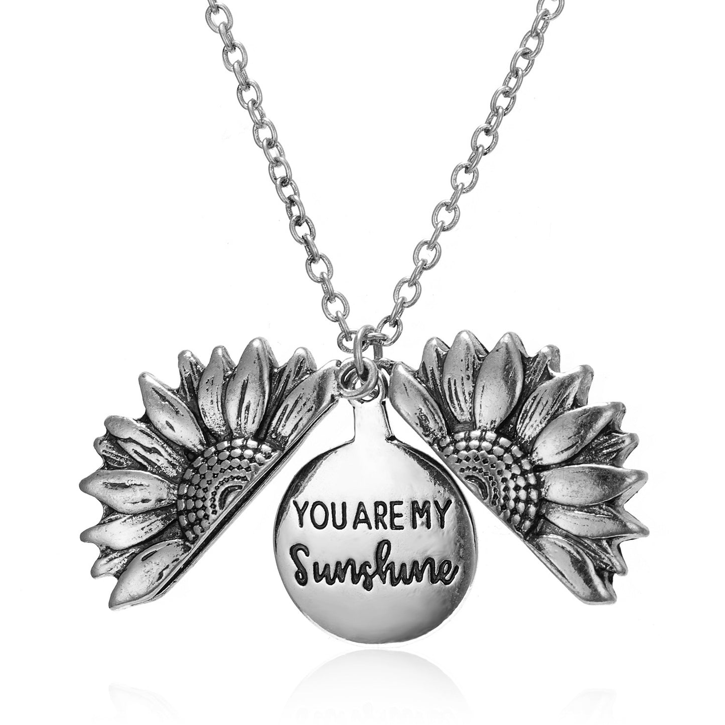 Cross-border hot item You Are My Sunshine Sunflower Necklace Openable Engraving Double-sided Pendant Necklace