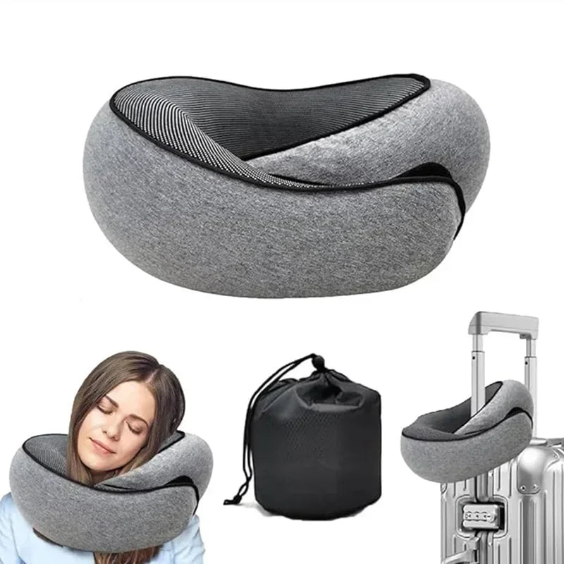 Ergonomic Memory Foam Travel Neck Pillow – Portable U-Shaped Snail Style for Airplane, Car, Office Nap & Home Use