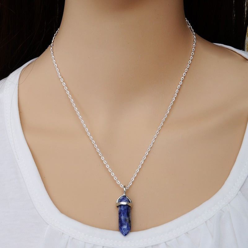 AliExpress Explosion Necklace Hexagonal Pendant Necklace Two Pointed Natural Stone Necklace Clavicle Chain 2540