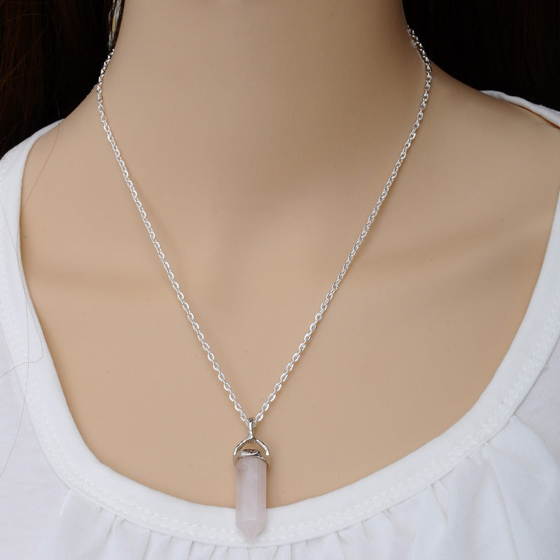 AliExpress Explosion Necklace Hexagonal Pendant Necklace Two Pointed Natural Stone Necklace Clavicle Chain 2540