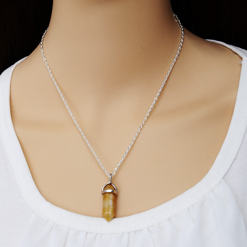 AliExpress Explosion Necklace Hexagonal Pendant Necklace Two Pointed Natural Stone Necklace Clavicle Chain 2540