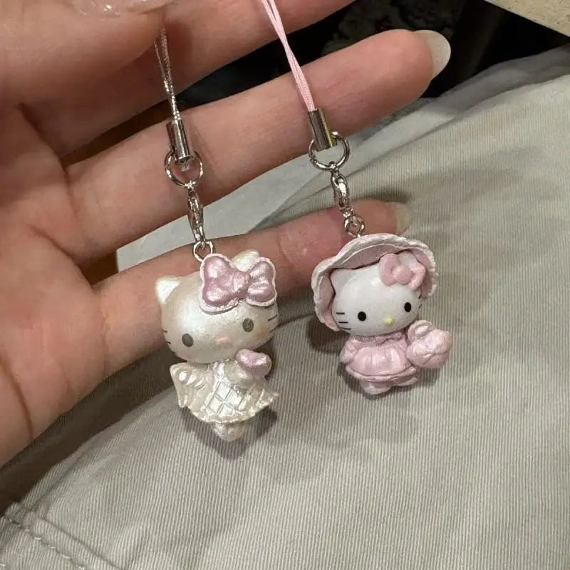 Cartoon Cute Sanrio Hello Kitty Keychain Bag Earphone Case Pendant Kawaii Mobile Phone Chain Handbag Hanging Ornaments Gifts