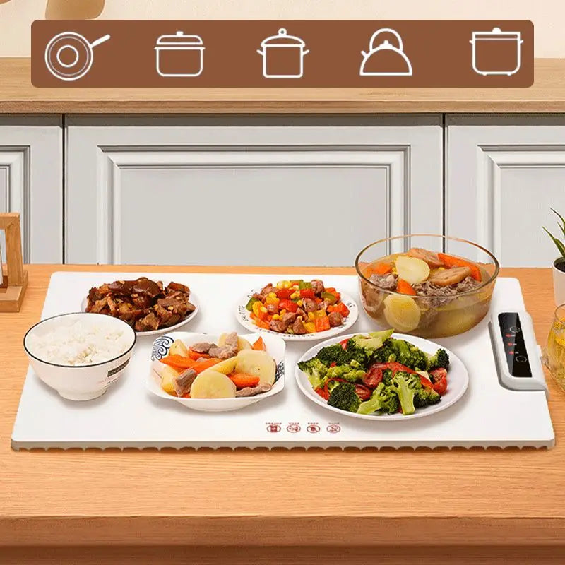 Fast Heating Electric Warming Tray – Foldable Food Warmer Plate with Adjustable Temperature Control, Keeps Food Warm Constantly