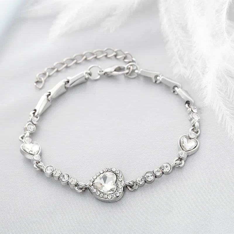 2025 New Female Luxury Lucky Bracelet For Women Blue Crystal Heart Charms Bracelet Bridal Wedding Engagement Fine Jewelry Gift