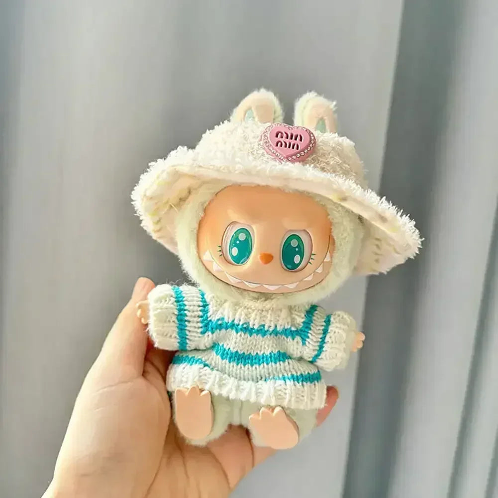Labubu V1 V2 Idol Cute Doll Clothes – Fashion Sweater Outfit & Accessories | Pink & White Sitting Party Style