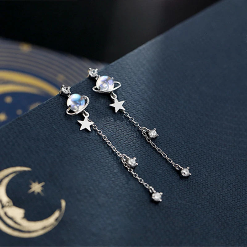 Korean Light Luxury Zircon Moon & Star Asymmetric Stud Earrings – Crystal Cloud Pearl Earrings for Women & Girls