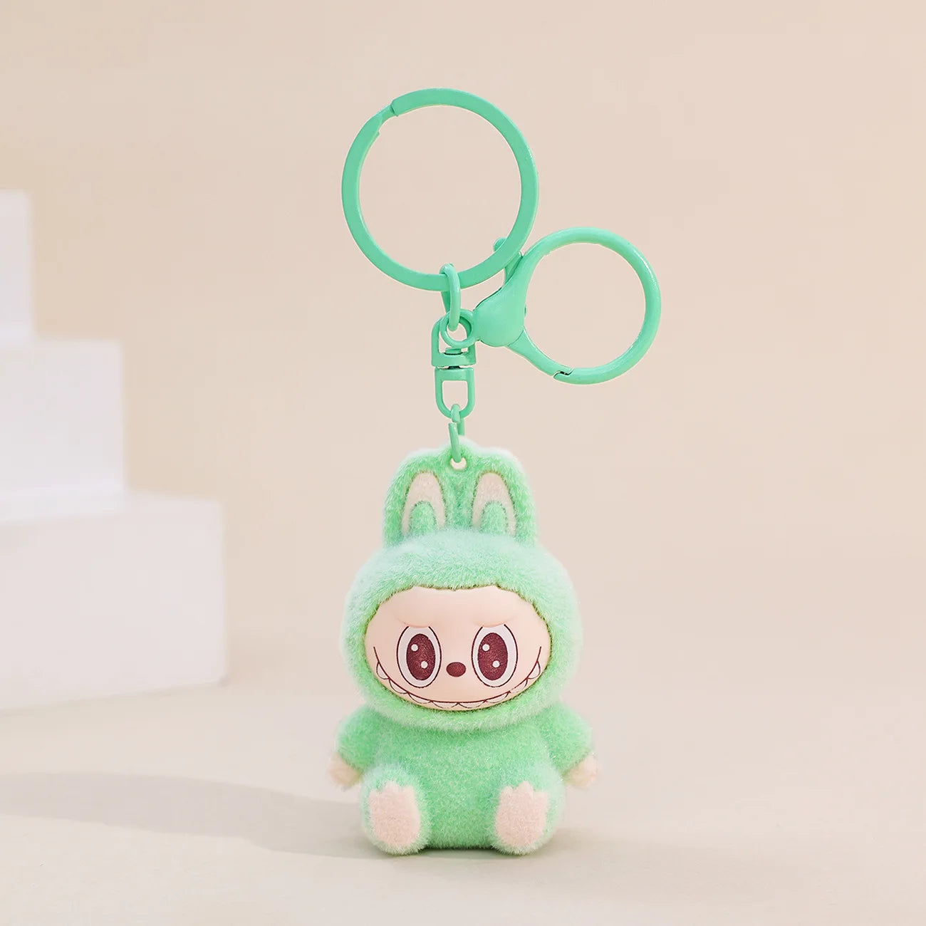 Sitting Labubu Doll Keychain External Implantation Fluff Pvc Phone Ornaments Bag Charms Car Keychain Christmas Gifts