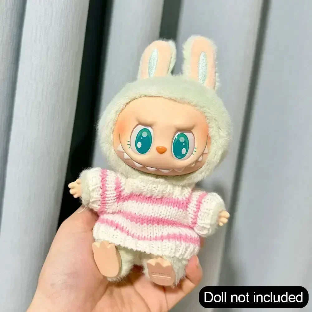 Labubu V1 V2 Idol Cute Doll Clothes – Fashion Sweater Outfit & Accessories | Pink & White Sitting Party Style