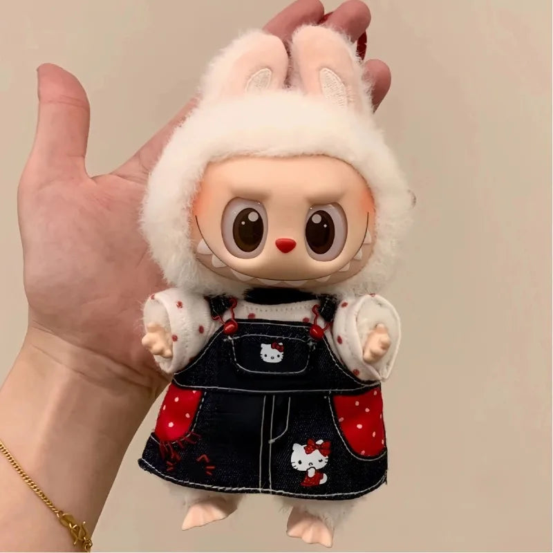 2025 New for Labubu Clothes Trendy Hellokitty Strap skirt 17cm Doll Cross-dressing Game Vinyl Doll Accessories Decora Girl Gift