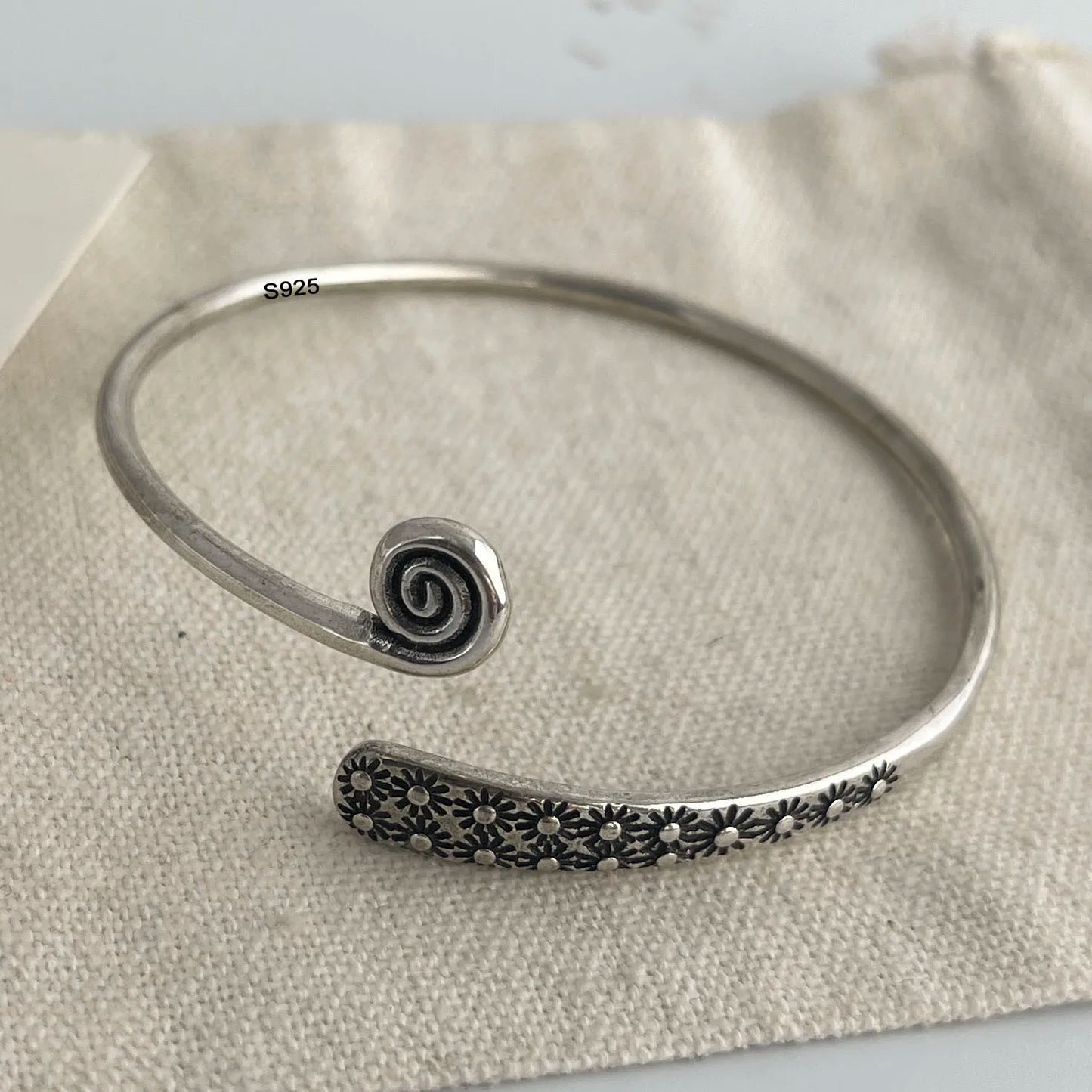 925 Sterling Silver Flower Pattern Bracelet – Unisex Vintage String Jewelry Gift
