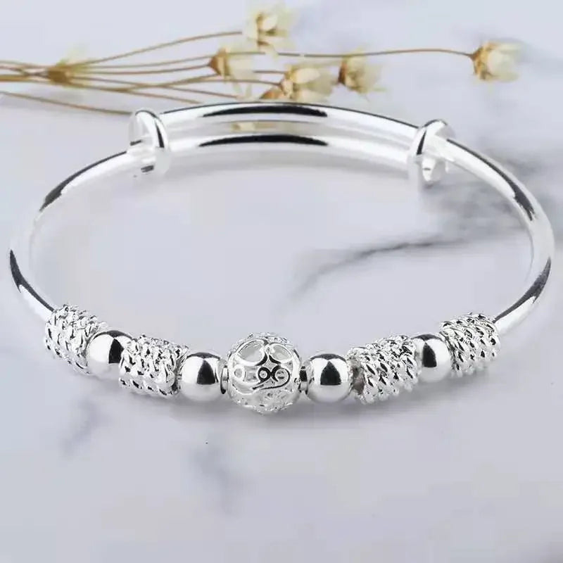 925 Sterling Silver Lucky Charms Bracelet – Adjustable Luxury Beads Bangle for Women