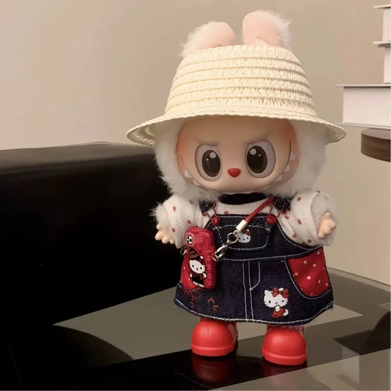 2025 New for Labubu Clothes Trendy Hellokitty Strap skirt 17cm Doll Cross-dressing Game Vinyl Doll Accessories Decora Girl Gift