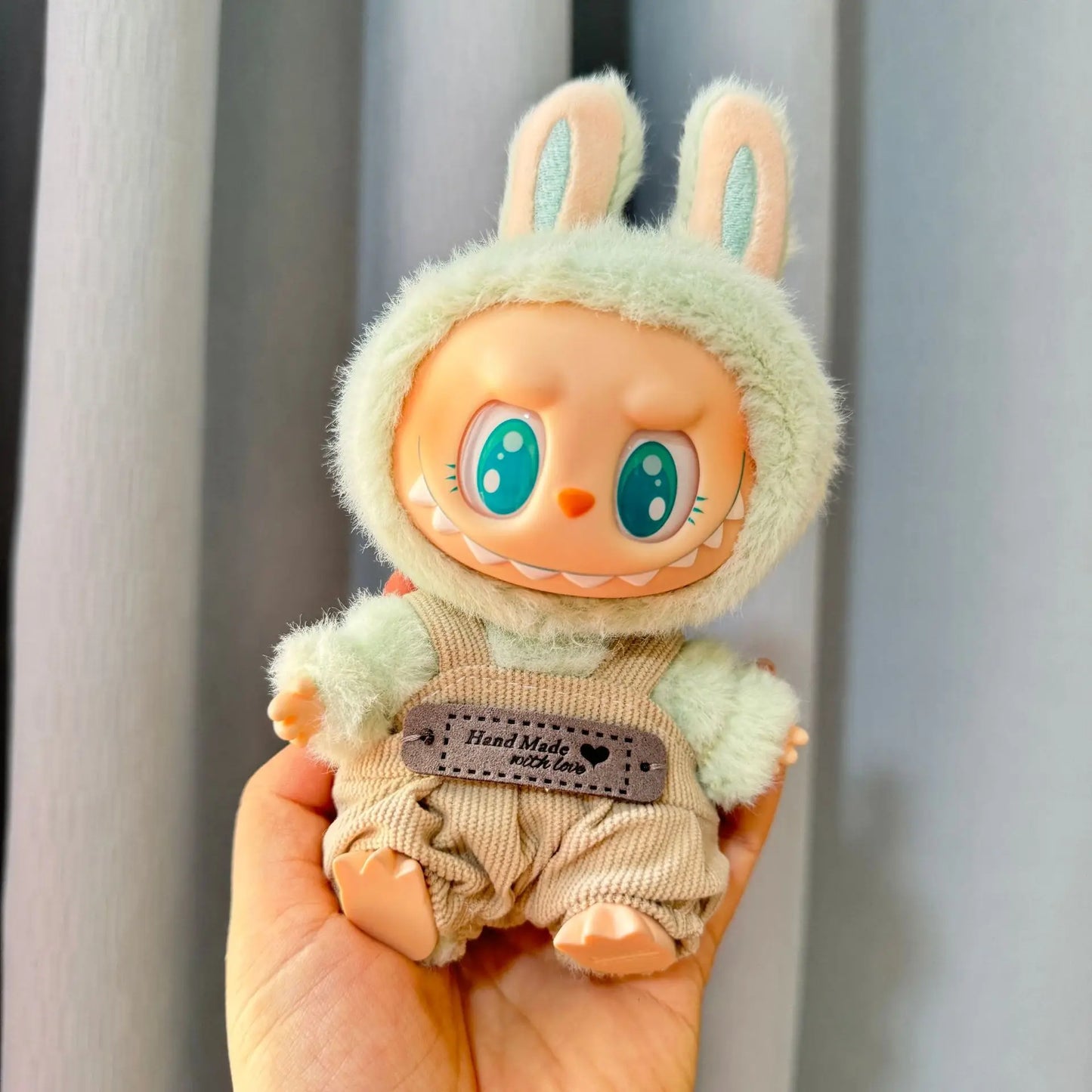 Mini Plush Doll Clothes – Labubu II Idol Jumpsuit Outfit Bib Pants for 17cm Dolls | Xmas, Party, Sitting Accessories (No Doll)