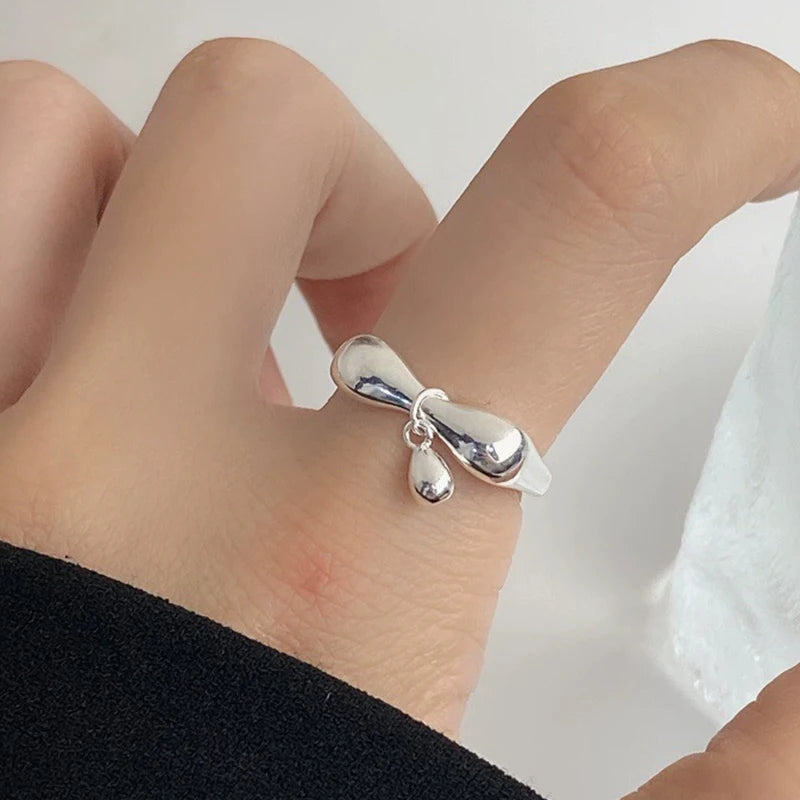 PANJBJ 925 Sterling Silver Bowknot Heart Ring – Adjustable Romantic Minimalist Jewelry Gift for Women