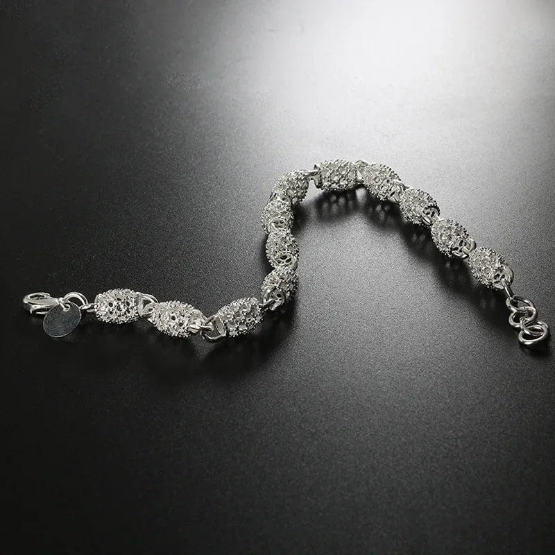 925 Sterling Silver Flower Bead Charm Bracelet for Women | Adjustable Hollow Ball Bracelet | Dainty Wedding, Party Jewelry Gift