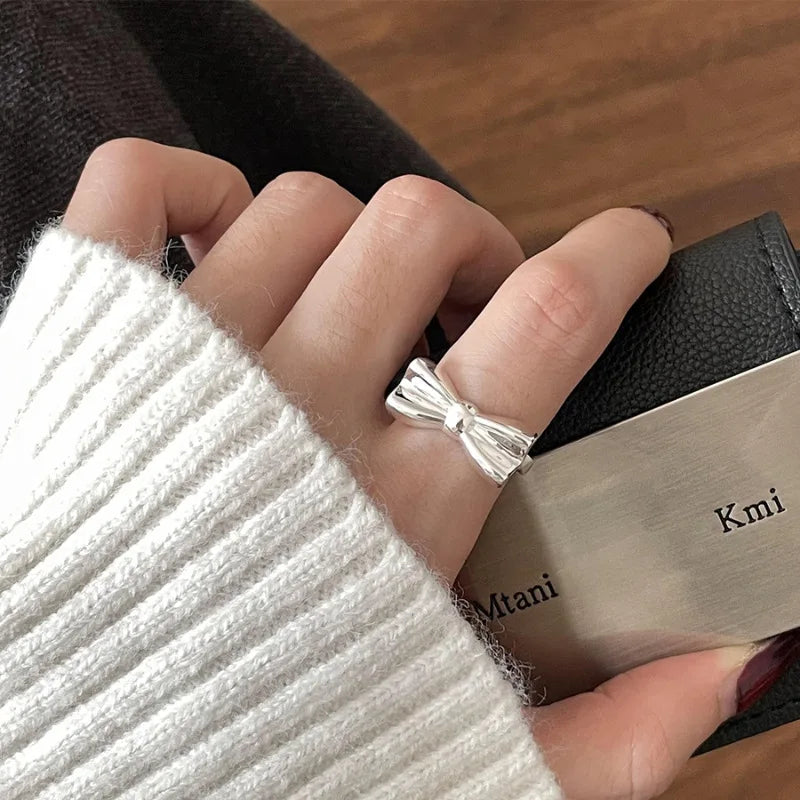 VENTFILLE 925 Sterling Silver Minimalism Cross Knot Thai Silver Rings Open Finger Ring For Women Men Jewelry Gifts