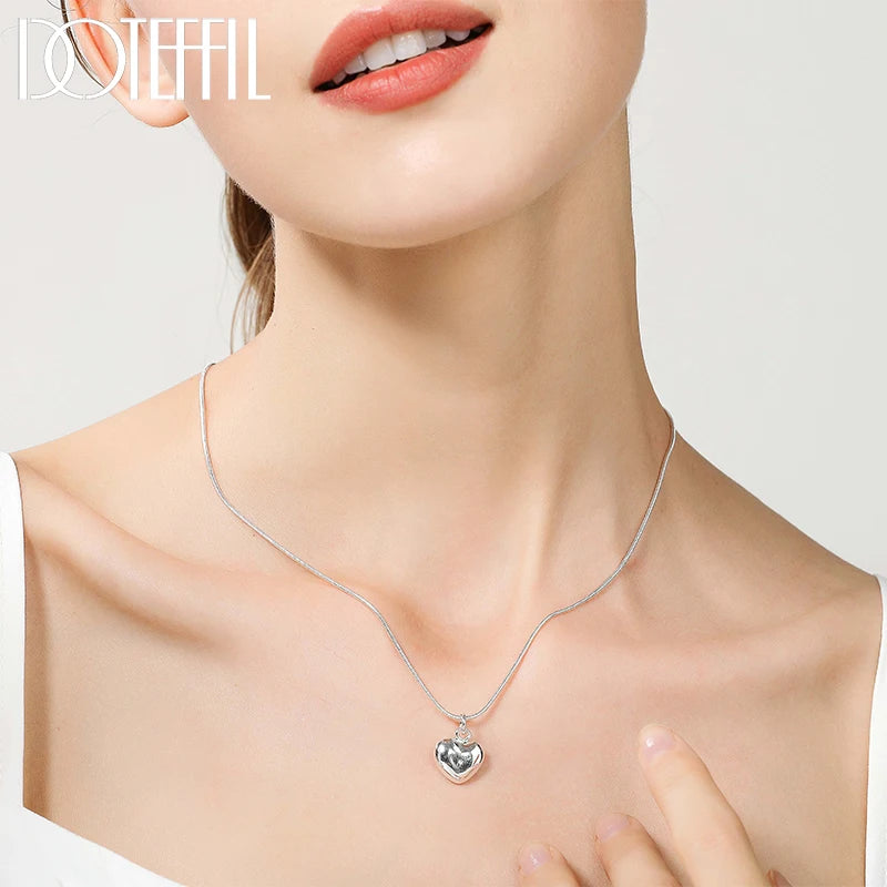 DOTEFFIL Silver Heart Pendant Necklace – Small Solid Charm on 16–30 Inch Snake Chain | Elegant Wedding Jewelry for Women