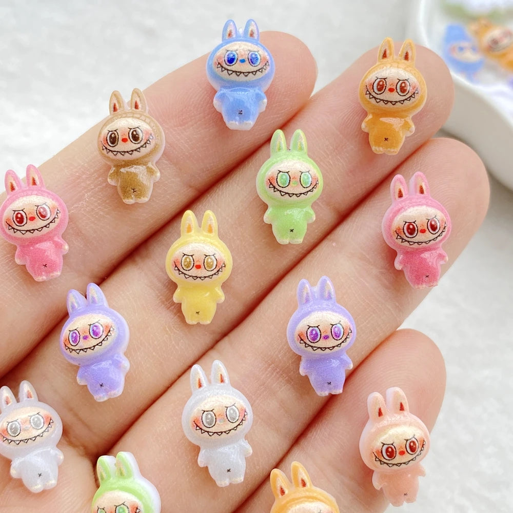 50pcs Mini Labubu Charms – Colorful Cartoon Flatback Rhinestone Figurines for Nail Art, DIY Crafts & Scrapbooking