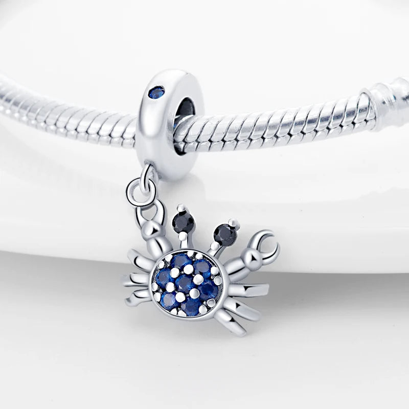 Original 925 Sterling Silver Charms Beads Blue Crab Red Lobster Charms Pendant For Women Fine DIY Bracelet Jewelry Gifts