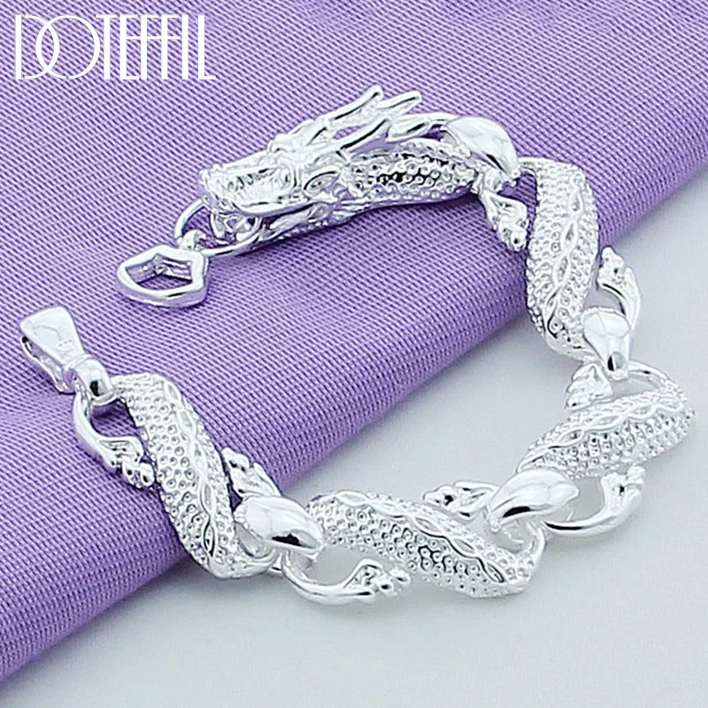 DOTEFFIL 925 Sterling Silver Dragon Cuff Bracelet – Unisex Oriental Charm Bangle for Wedding, Engagement, or Fashion Gift