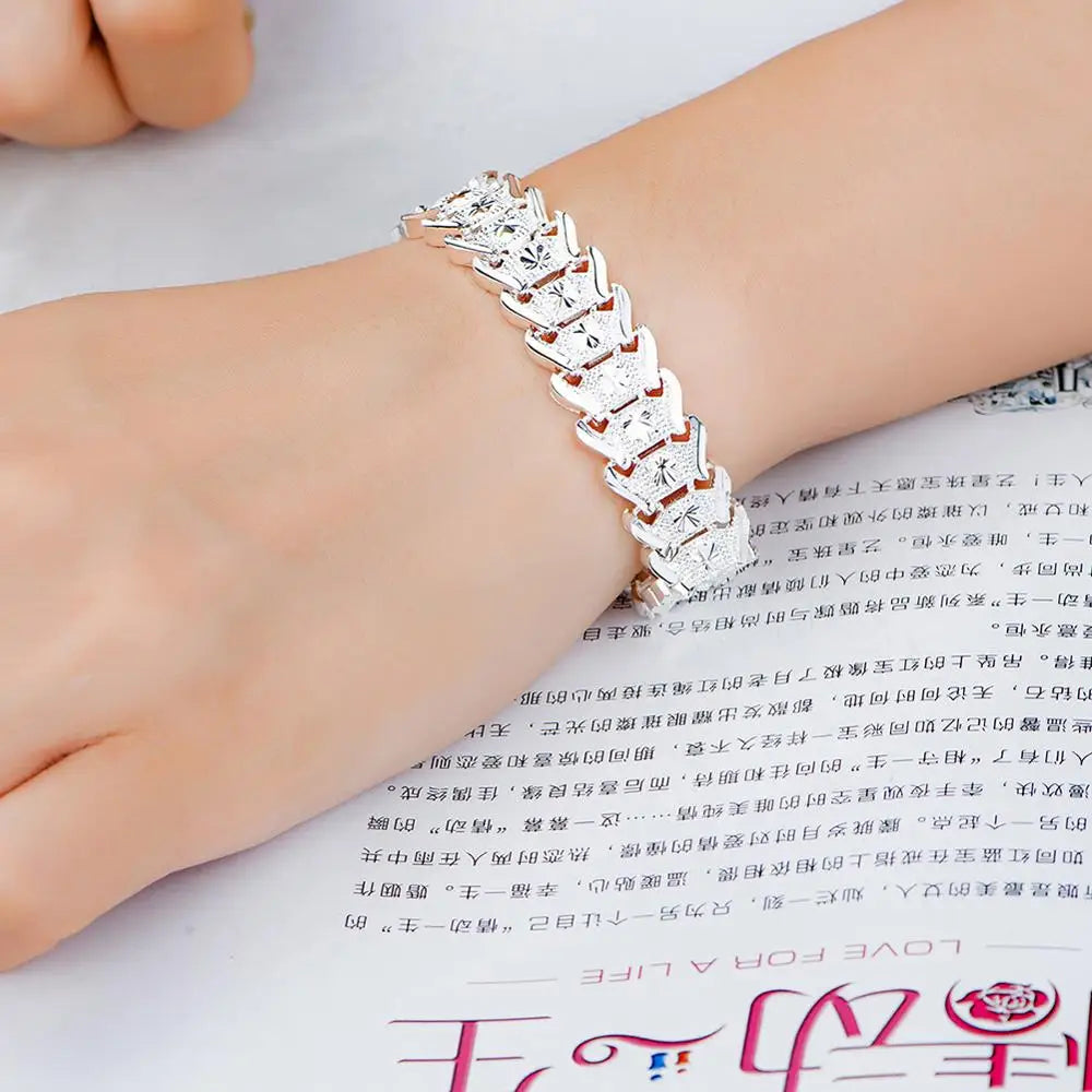 DOTEFFIL 925 Sterling Silver Wide Wristband Bracelet – Elegant Statement Jewelry for Women | Wedding, Engagement & Party Wear
