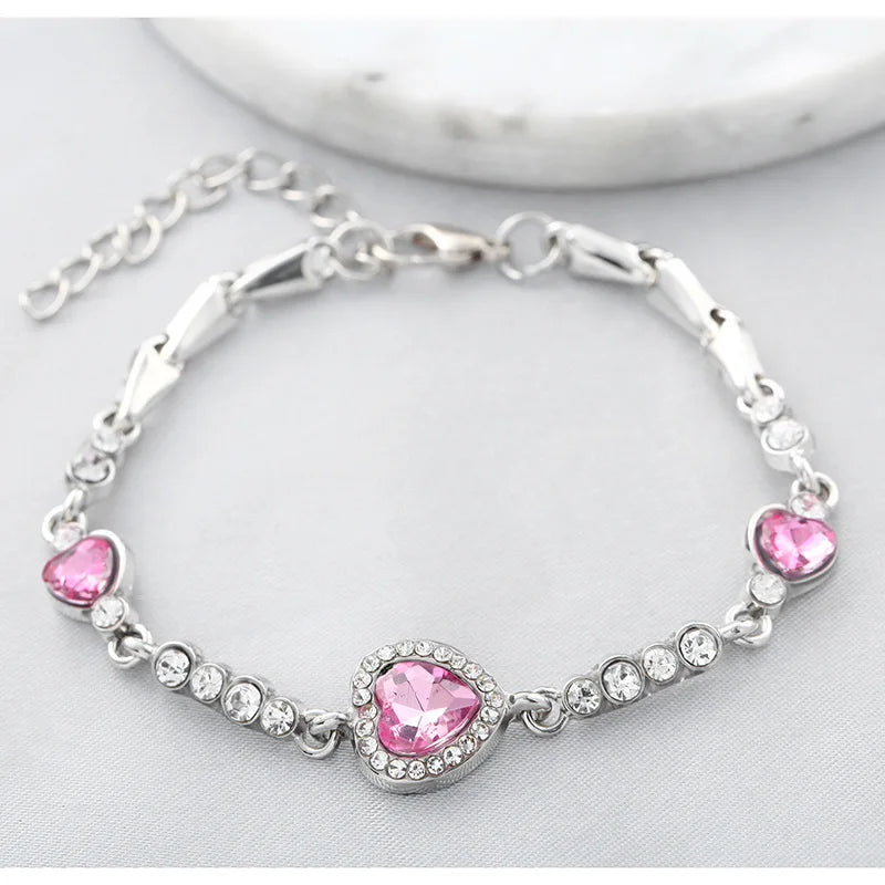2025 New Female Luxury Lucky Bracelet For Women Blue Crystal Heart Charms Bracelet Bridal Wedding Engagement Fine Jewelry Gift