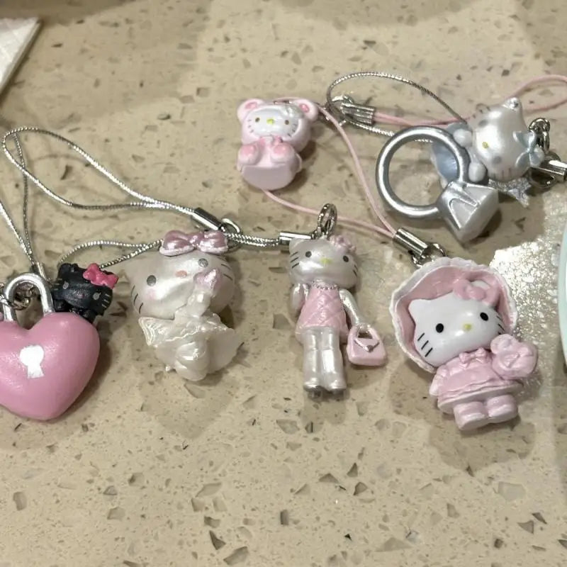 Cartoon Cute Sanrio Hello Kitty Keychain Bag Earphone Case Pendant Kawaii Mobile Phone Chain Handbag Hanging Ornaments Gifts