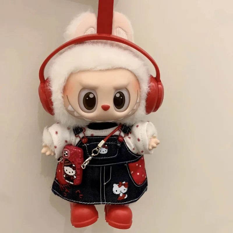 2025 New for Labubu Clothes Trendy Hellokitty Strap skirt 17cm Doll Cross-dressing Game Vinyl Doll Accessories Decora Girl Gift