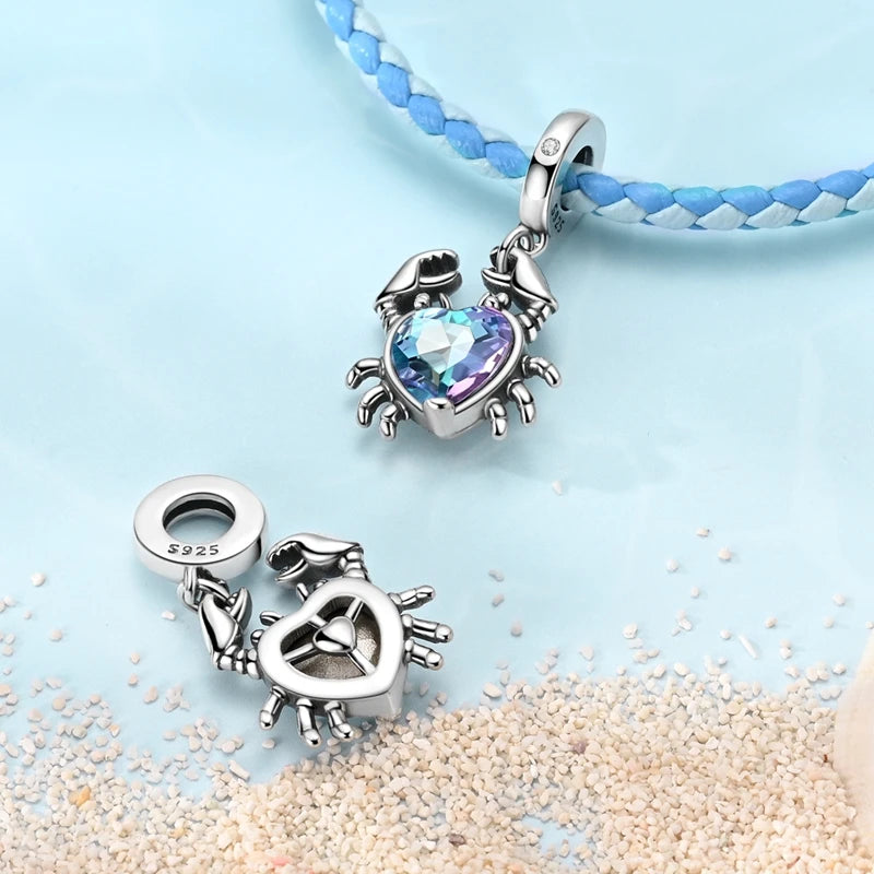 Original 925 Sterling Silver Charms Beads Blue Crab Red Lobster Charms Pendant For Women Fine DIY Bracelet Jewelry Gifts