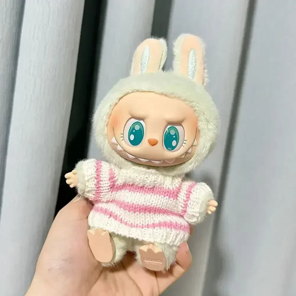 Labubu V1 V2 Idol Cute Doll Clothes – Fashion Sweater Outfit & Accessories | Pink & White Sitting Party Style