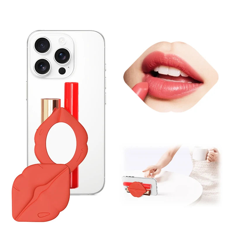 Phone Cover with Mirror and Lip Gloss Holder, Self-Adhesive Silicone Smartphone Case