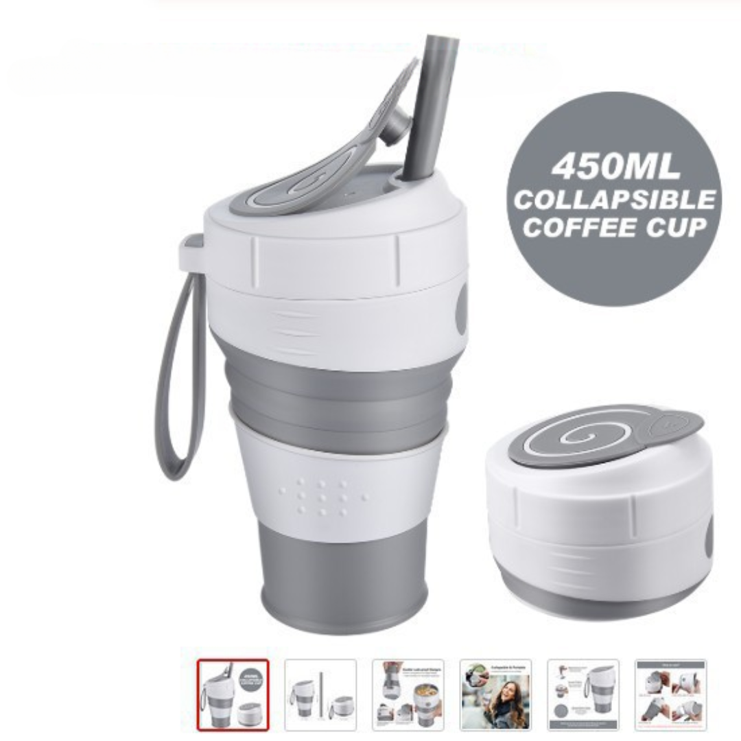 450ML organic silicon composite travel mug foldable coffee cup with leak-proof lid can be used for lunch box