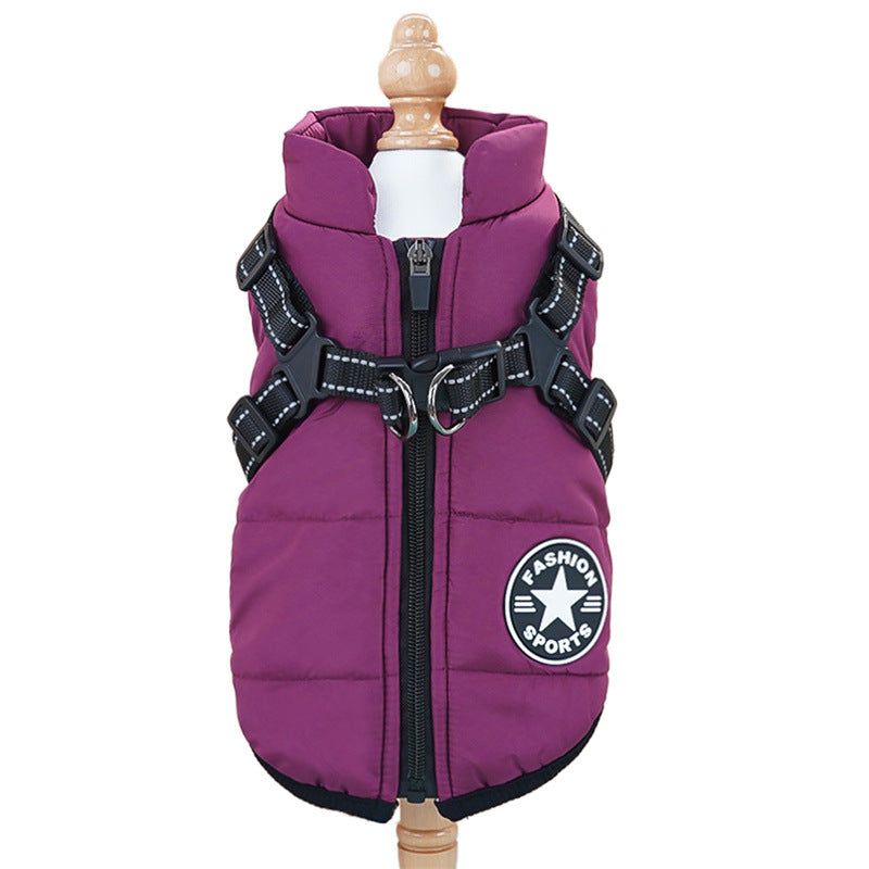 Pet clothes cross-border waterproof thick warm dog cat cotton coat winter chest back cotton vest supplies wholesale