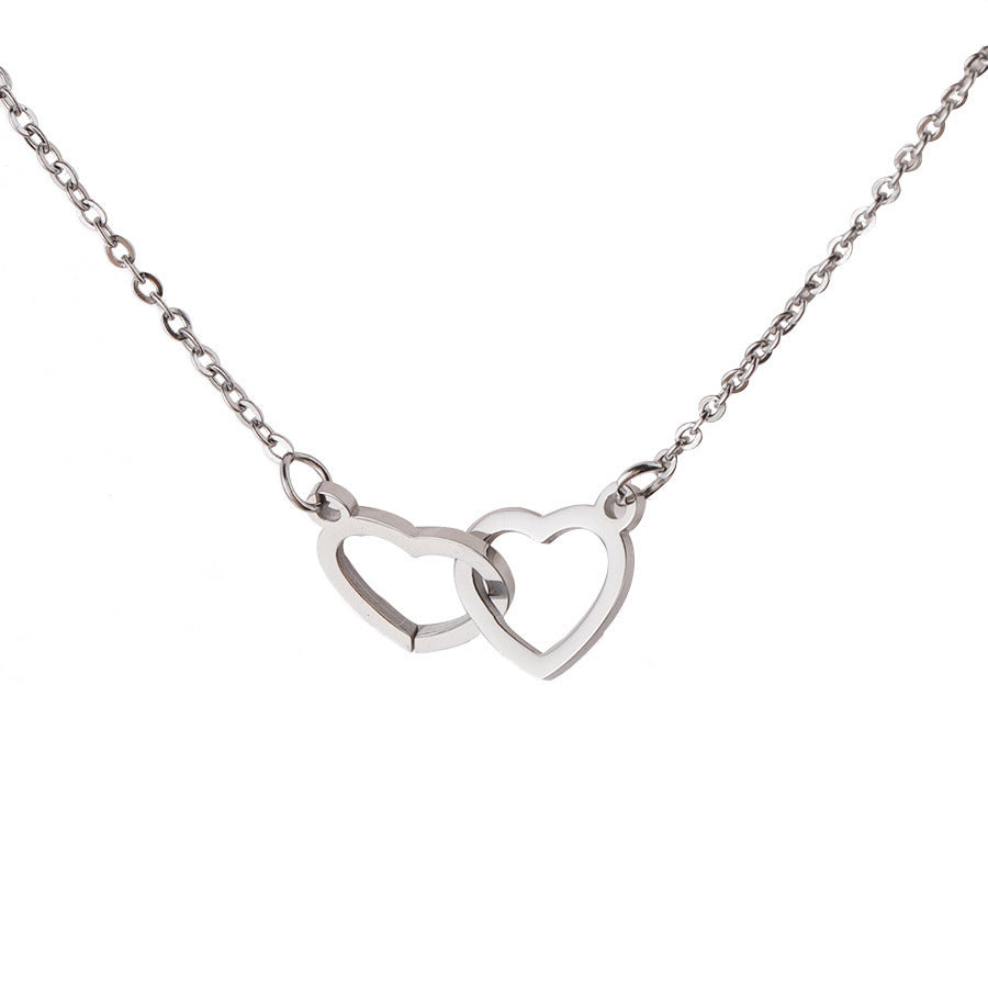 Korean version of 18k gold simple double-ring love clavicle chain titanium steel non-fading Internet celebrity necklace niche ins jewelry wholesale