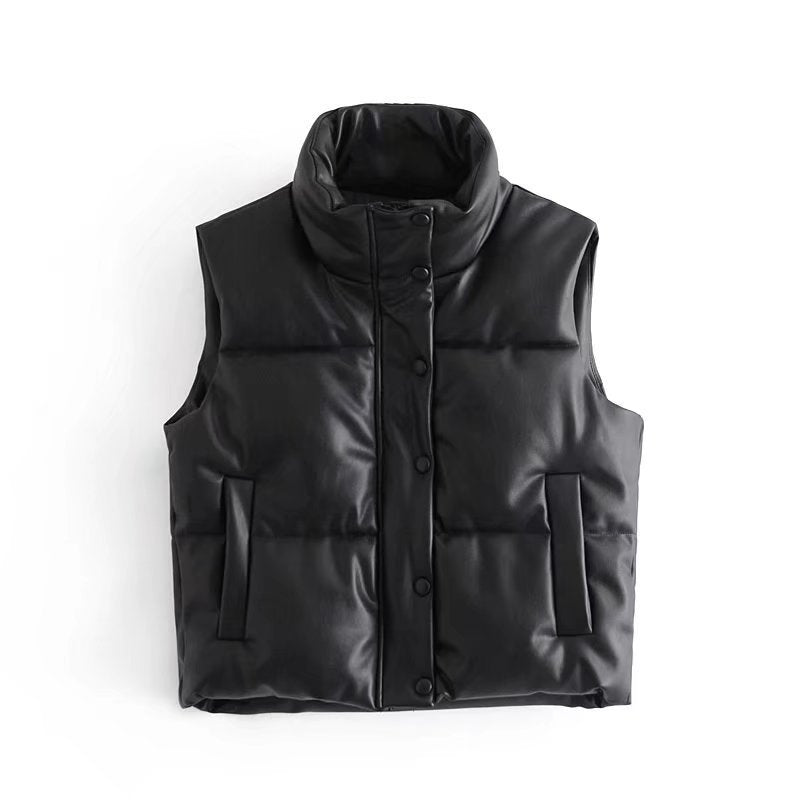 2025 Winter New Women's European and American Style Street Fashion Casual Leather Cotton Vest Jacket