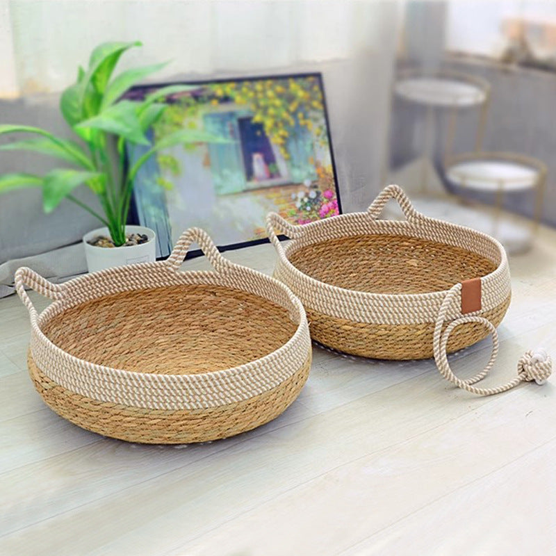 Universal straw woven winter warm cat bed cat grass woven cat supplies four seasons super large pet bed spot cross-border