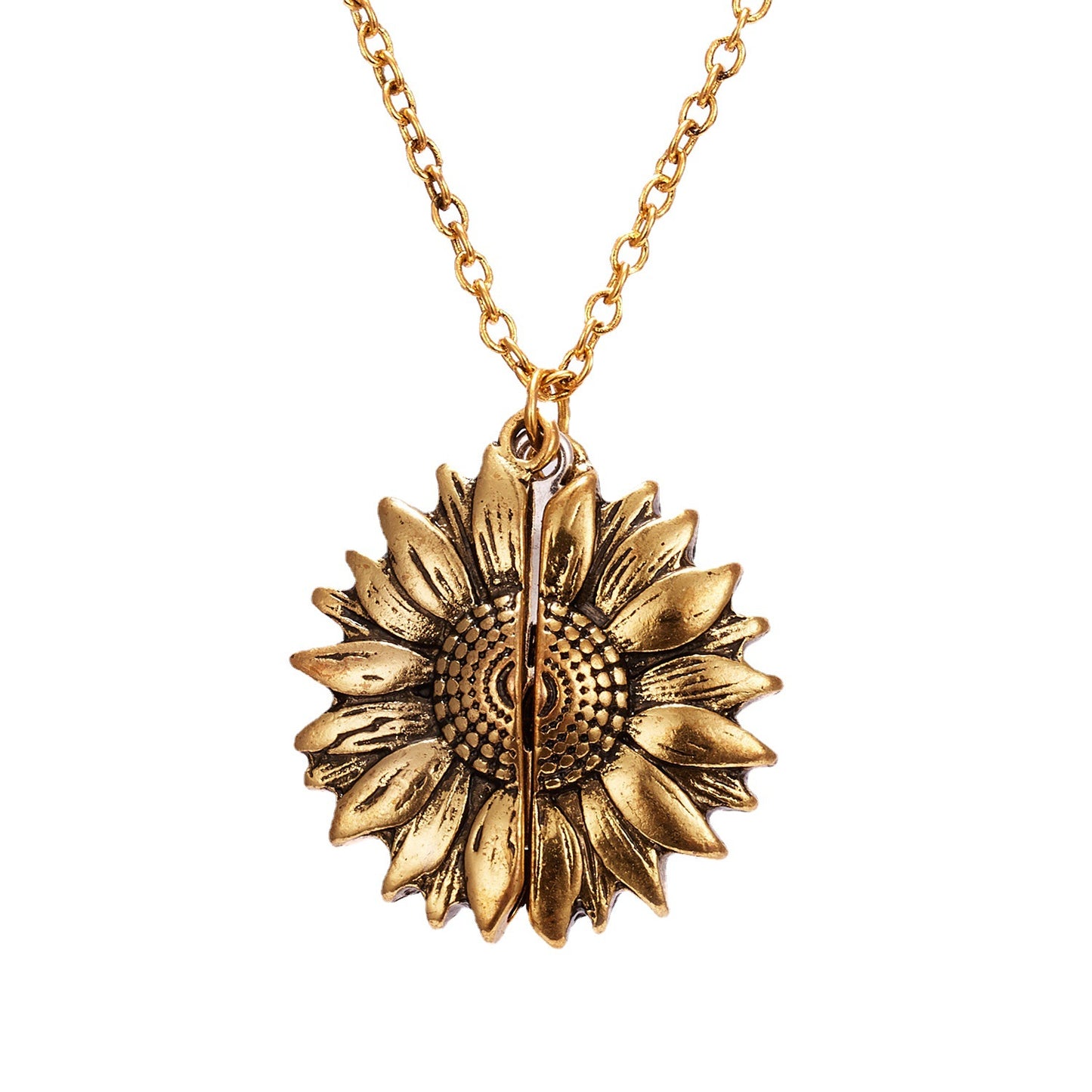 Cross-border hot item You Are My Sunshine Sunflower Necklace Openable Engraving Double-sided Pendant Necklace
