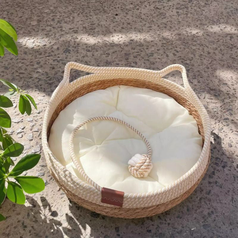 Universal straw woven winter warm cat bed cat grass woven cat supplies four seasons super large pet bed spot cross-border