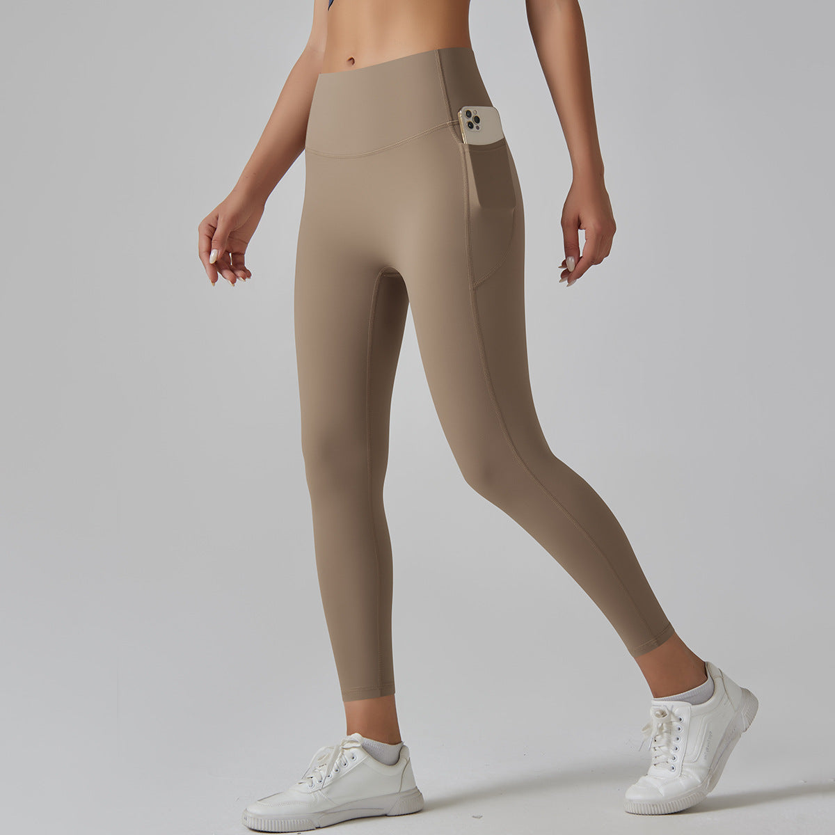 High waist nude yoga pants for women seamless quick-drying tight pocket running sanded fitness pants hip lifting sports yoga clothes